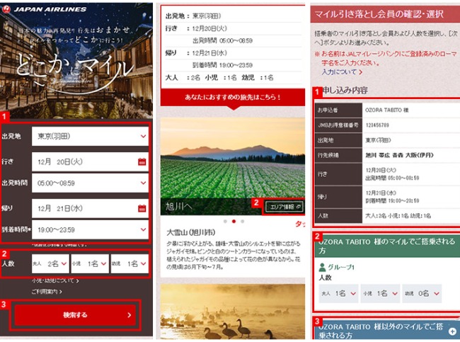 どこかにマイルスマホ画面予約画像