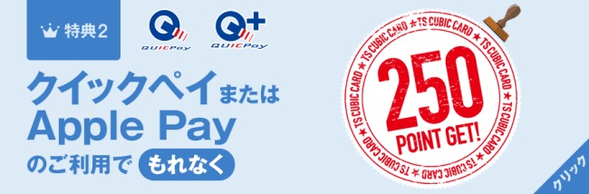 QUICPayまたはApplePayの利用で250ポイント説明画像