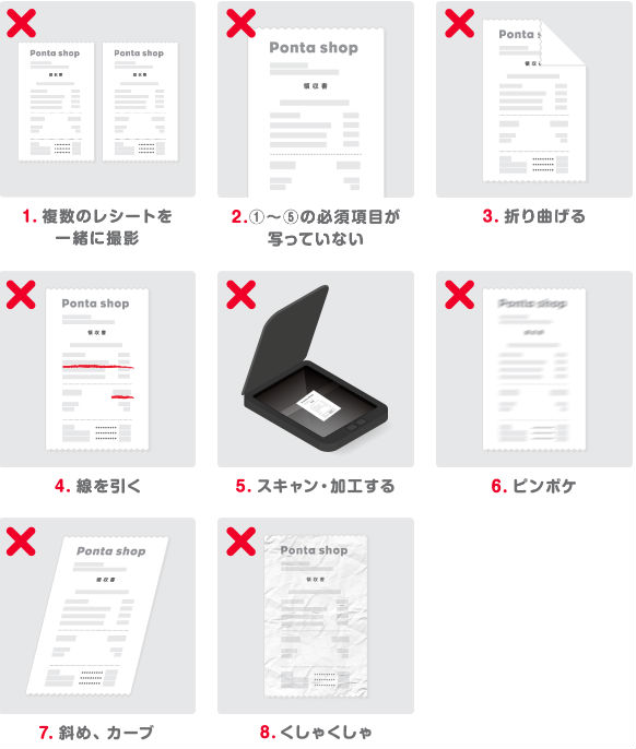 レシートが無効となる状況説明画像