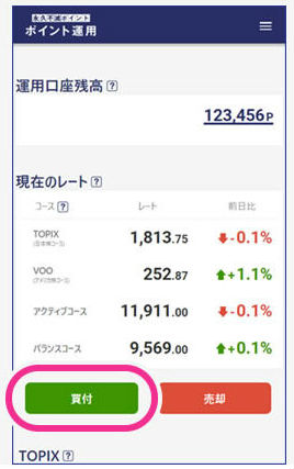 ポイント運用買付説明画面