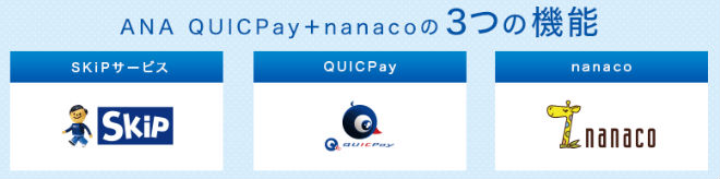 ANA QUICPay＋nanaco3つの機能説明画像