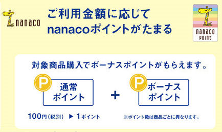 ボーナスポイント対象店舗でnanacoを利用するとポイント2重取りできる説明画像