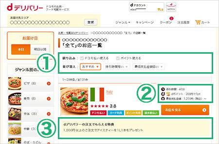 ｄデリバリー検索説明画面